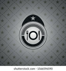 restaurant icon inside dark emblem. Retro