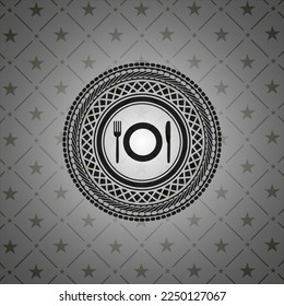 restaurant icon inside dark emblem. 