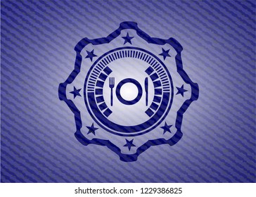 restaurant icon inside emblem with jean texture