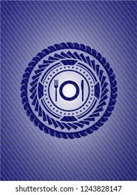 restaurant icon inside emblem with jean texture