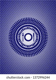 restaurant icon inside emblem with jean texture