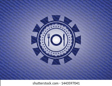 restaurant icon inside emblem with jean texture