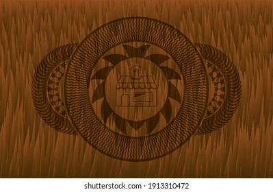 restaurant icon inside Fur realistic emblem. Pet chic background. Illustration. 