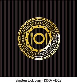 restaurant icon inside gold emblem