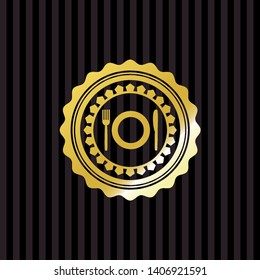 restaurant icon inside gold shiny badge