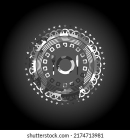 restaurant icon inside grey camouflaged emblem. 