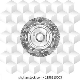 restaurant icon inside grey emblem. Retro with geometric cube white background