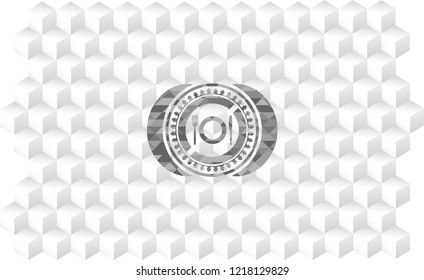 restaurant icon inside grey emblem. Vintage with geometric cube white background