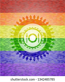 restaurant icon inside lgbt colors emblem 