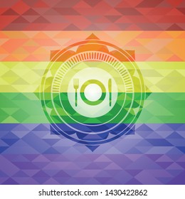 restaurant icon inside lgbt colors emblem 