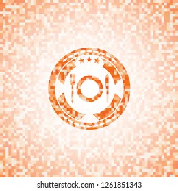 restaurant icon inside orange mosaic emblem