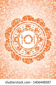 restaurant icon inside orange mosaic emblem