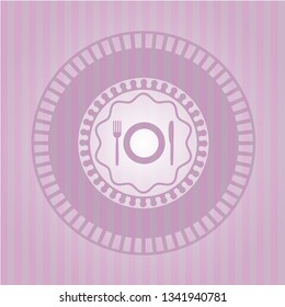 restaurant icon inside pink emblem. Vintage.