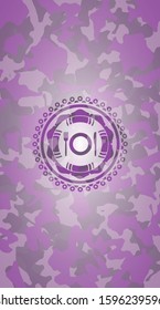 restaurant icon inside pink and purple camo texture