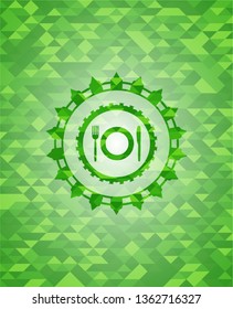 restaurant icon inside realistic green mosaic emblem
