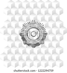 restaurant icon inside realistic grey emblem with geometric cube white background