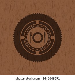 restaurant icon inside realistic wood emblem