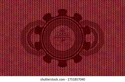 Restaurantsymbol in rotem Wollstoff-Emblem. Leinenfeiner Hintergrund. Intensive Illustration. 