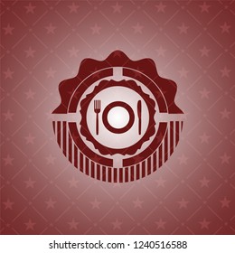 restaurant icon inside red emblem. Retro