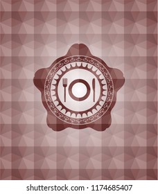 restaurant icon inside red geometric emblem. Seamless.