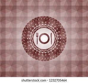 restaurant icon inside red seamless geometric badge.
