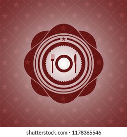 restaurant icon inside retro red emblem