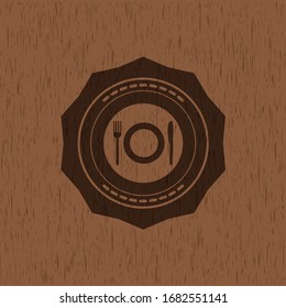 restaurant icon inside retro wooden emblem