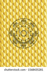 restaurant icon inside shiny golden emblem. Scales pattern. Vector Illustration. Detailed.