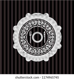 restaurant icon inside silver badge
