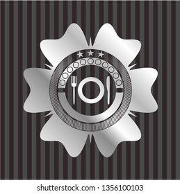 restaurant icon inside silver badge or emblem