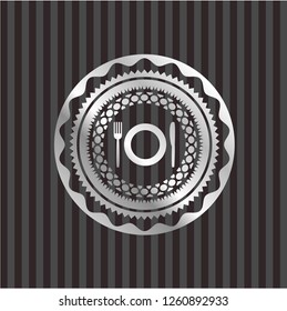 restaurant icon inside silvery badge
