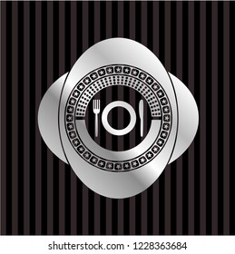 restaurant icon inside silvery shiny badge