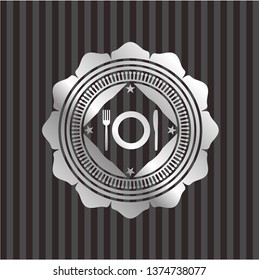 restaurant icon inside silvery shiny emblem