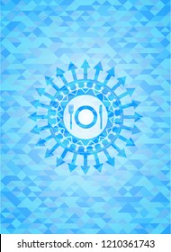 restaurant icon inside sky blue mosaic emblem