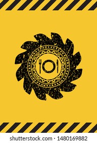 restaurant icon inside warning sign, black grunge emblem. Vector Illustration. Detailed.