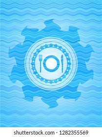 restaurant icon inside water style badge.