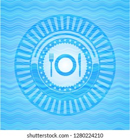 restaurant icon inside water wave concept style emblem.
