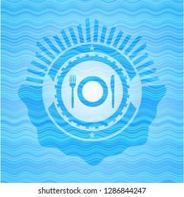restaurant icon inside water wave concept badge background.