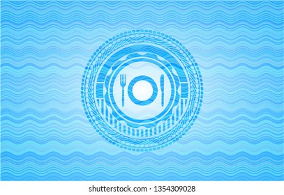 restaurant icon inside water wave representation style badge.