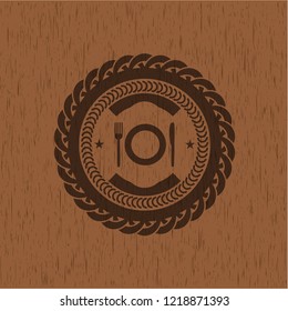restaurant icon inside wood emblem. Vintage.