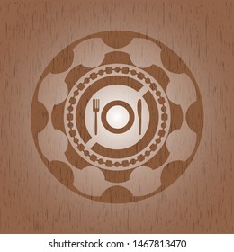 restaurant icon inside wood emblem. Vintage.