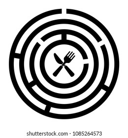 restaurant icon and labyrinth. Vector illustration