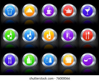 Restaurant Icon on Button with Metallic Rim Collection Original Illustration