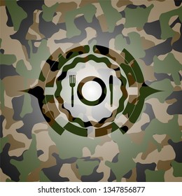 restaurant icon on camo pattern