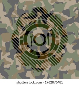restaurant icon on camo texture. 