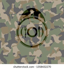 restaurant icon on camouflaged pattern