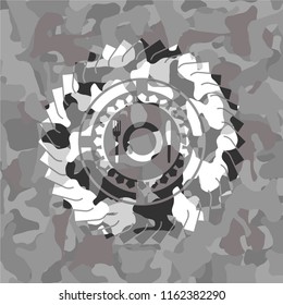 restaurant icon on grey camouflaged pattern