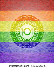 restaurant icon on mosaic background with the colors of the LGBT flag