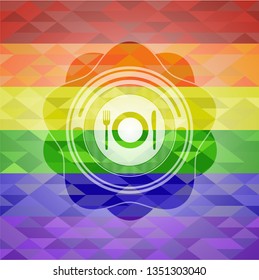 restaurant icon on mosaic background with the colors of the LGBT flag