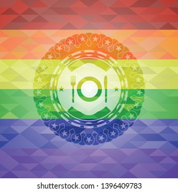 restaurant icon on mosaic background with the colors of the LGBT flag